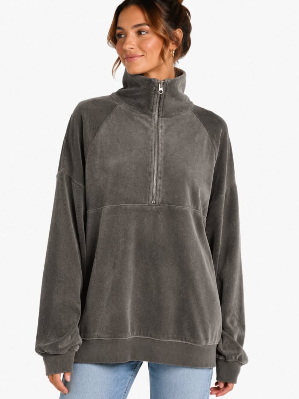 3/$20 Bundle 🌈Wild Fable Gray Velour Quarter Zip Oversized Sweatshirt L - Picture 2 of 12